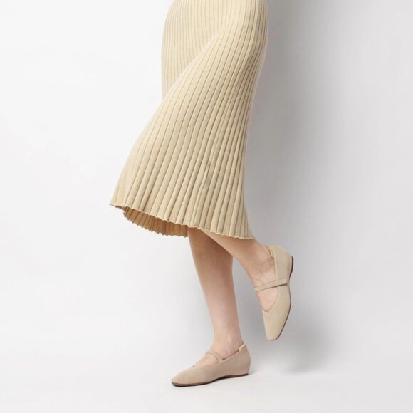 Women Nude Knit Square Toe Arch Support and Concealed Low Wedge Ballet Flats - Picture 6 of 8
